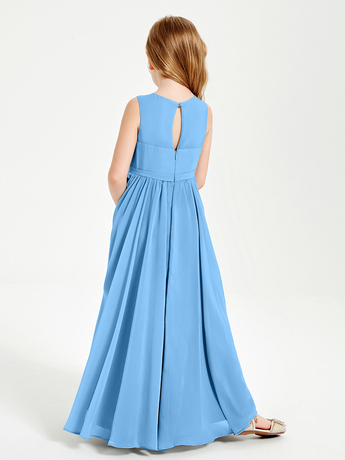 Chic Elegant Sleeveless Dresses for Junior Bridesmaids Blue
